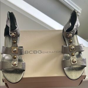 BCBGeneration Metallic Silver Sandals